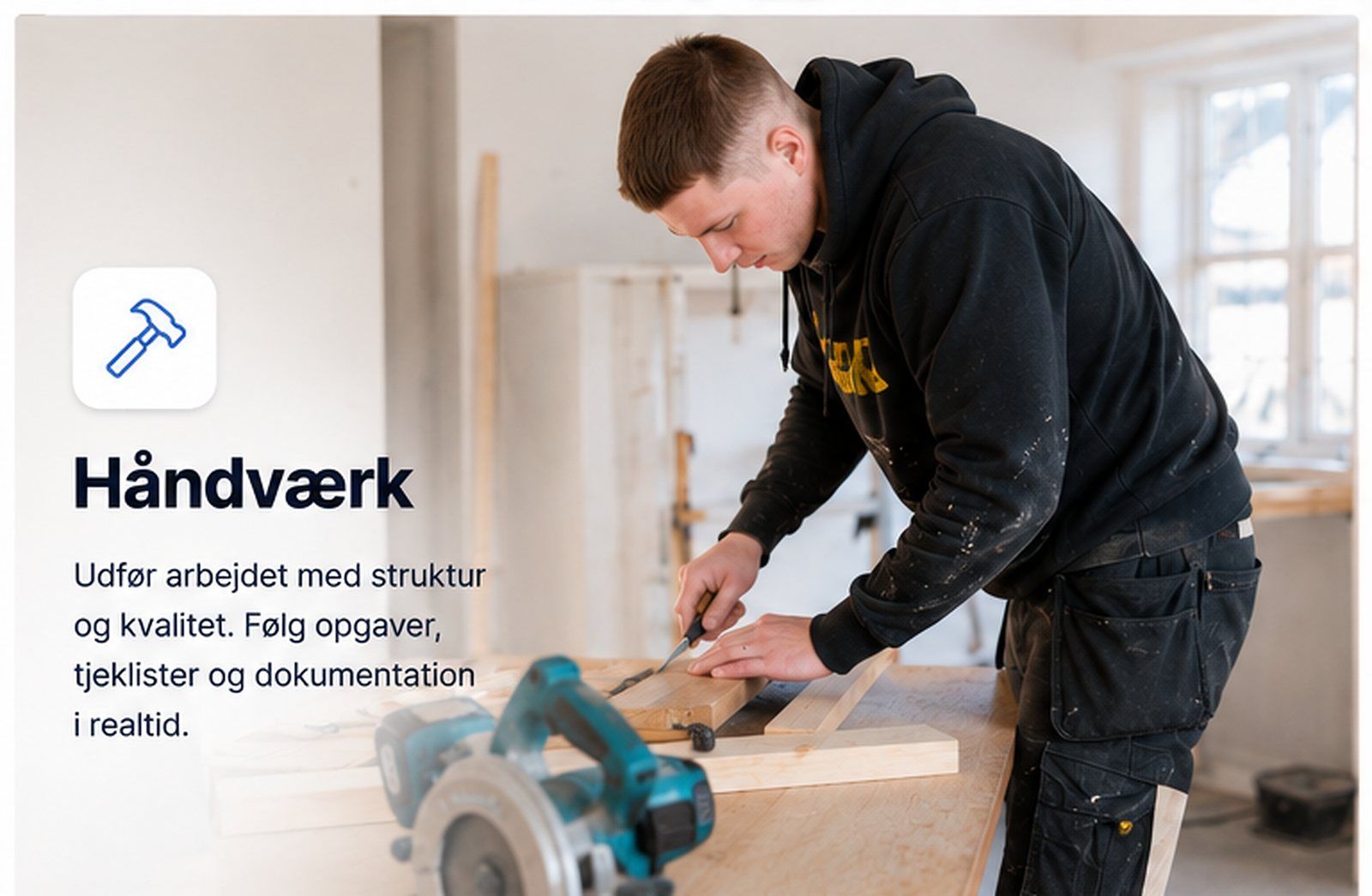 Håndværker udfører kvalitetsarbejde med struktur og dokumentation
