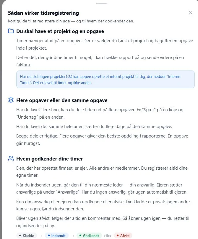 Vejledning til opgaver, ugeregistrering og godkendelse